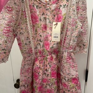 LoveShackFancy Pink Floral Eyelet Dress